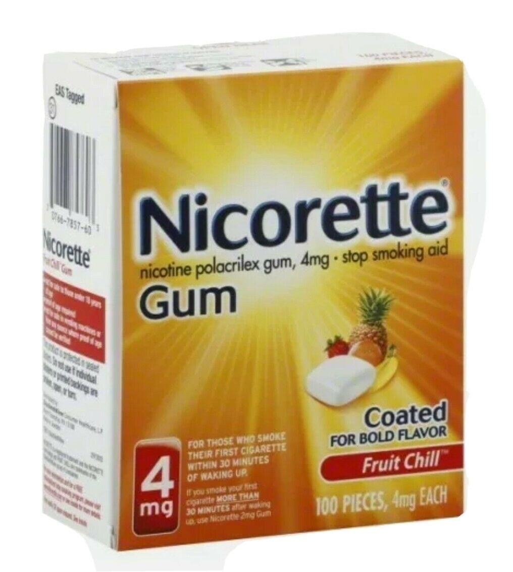 Nicorette Nicotine Gum Stop Smoking Aid 4 MG FRUIT CHILL 100 Count