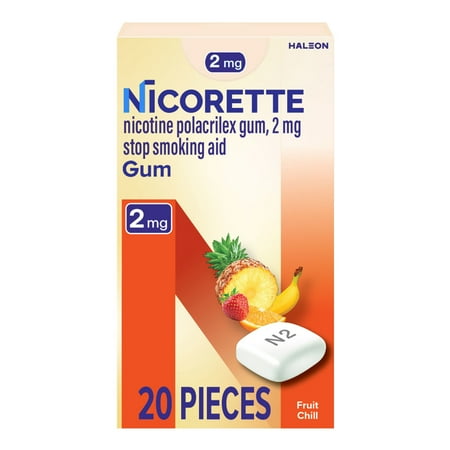 Nicorette Nicotine Gum, Stop Smoking Aids, 2 mg, Fruit Chill, 20 Count