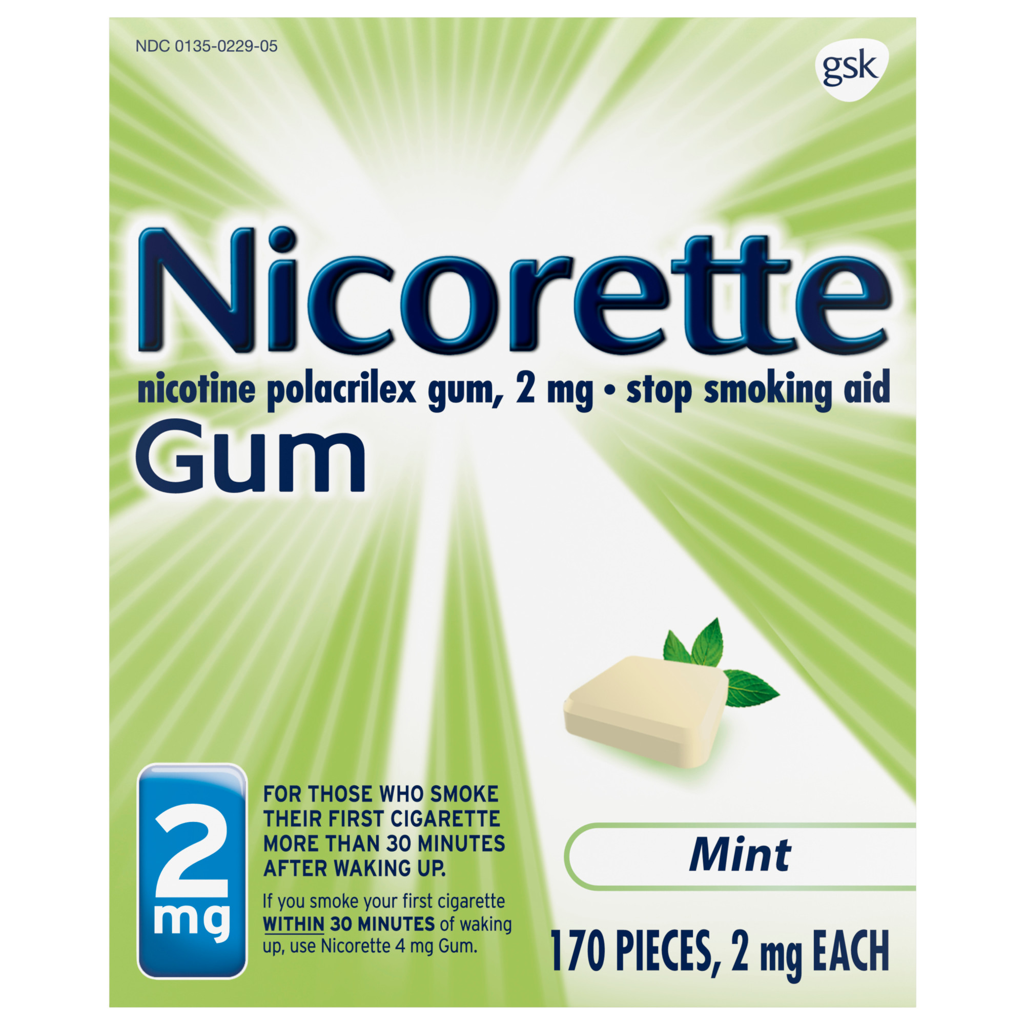 Nicorette Nicotine Gum, Stop Smoking Aids, 2 Mg, Mint, 170 Count - image 1 of 14