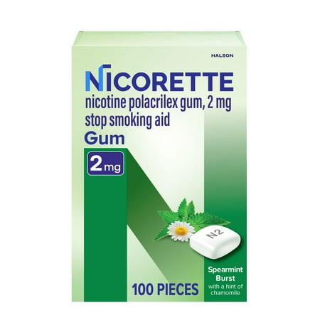 Nicorette Nicotine Gum, Stop Smoking Aids, 2 Mg, Spearmint Burst, 100 Count