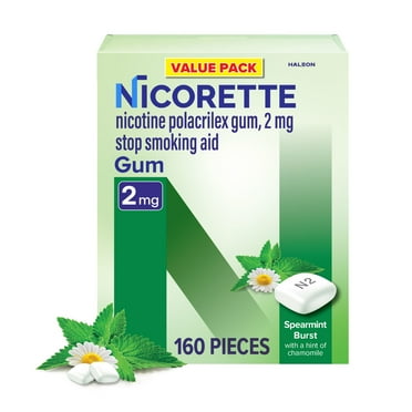 Nicorette Nicotine Gum, Stop Smoking Aids, 2 mg, Spearmint Burst, 160 Count