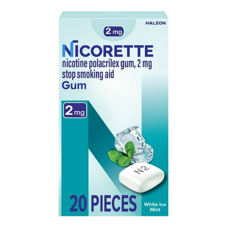 Nicorette Nicotine Gum, Stop Smoking Aids, 2 Mg, White Ice Mint, 20 Count