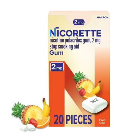 Nicorette Nicotine Gum, Stop Smoking Aids, 2 mg, Fruit Chill, 20 Count