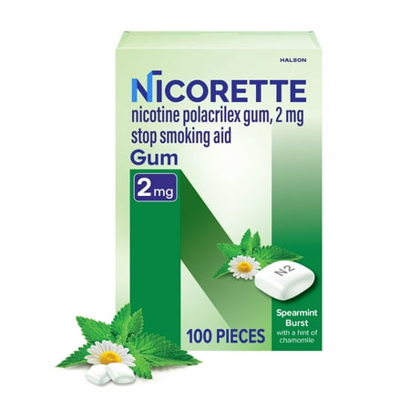 Nicorette Nicotine Gum, Stop Smoking Aids, 2 Mg, Spearmint Burst, 100 Count
