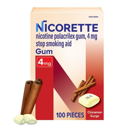 Nicorette Nicotine Gum, Stop Smoking Aids, 4 Mg, Cinnamon Surge, 100 Count