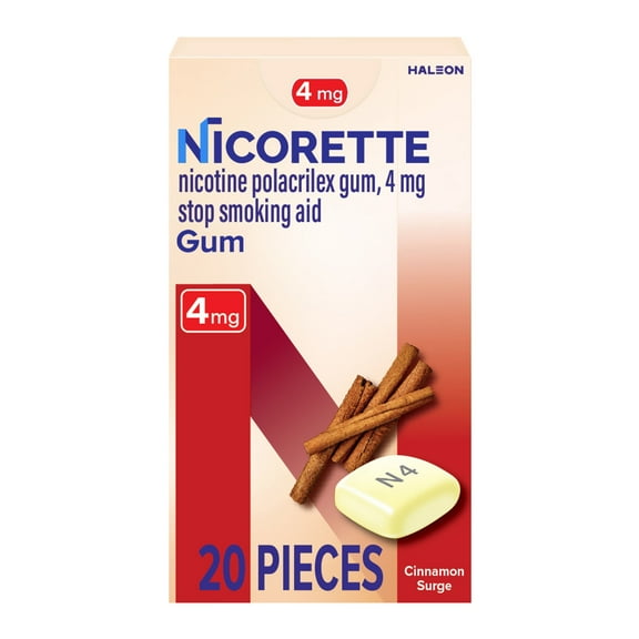 Nicorette Nicotine Gum, Stop Smoking Aids, 4 Mg, Cinnamon Surge, 20 Count