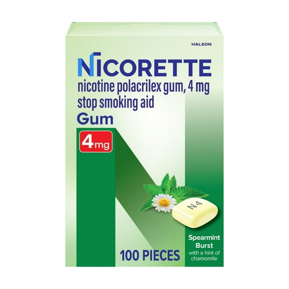 Nicorette Nicotine Gum, Stop Smoking Aids, 4 Mg, Spearmint, 100 Count