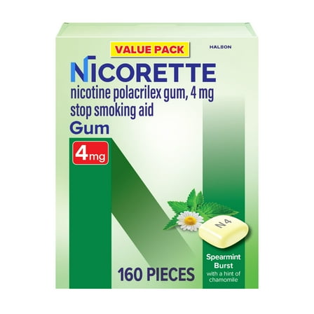 Nicorette Nicotine Gum, Stop Smoking Aids, 4 Mg, Spearmint Burst, 160 Count
