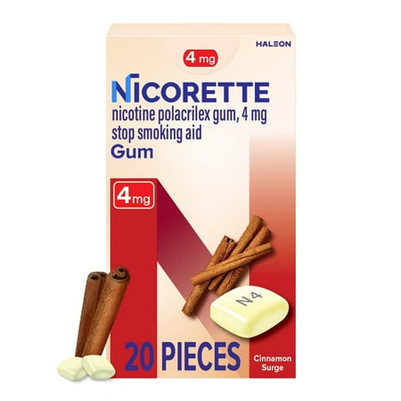 Nicorette Nicotine Gum, Stop Smoking Aids, 4 Mg, Cinnamon Surge, 20 Count