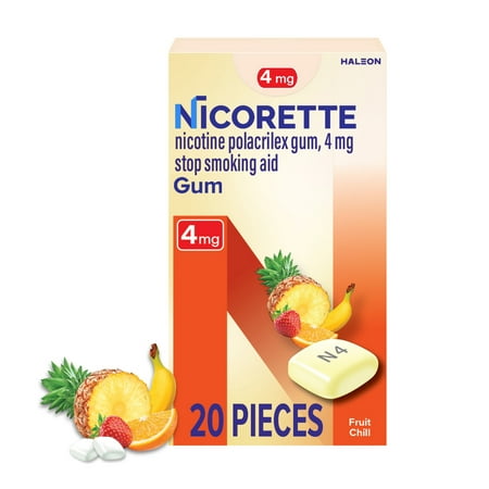 Nicorette Nicotine Gum, Stop Smoking Aids, 4 Mg, Fruit Chill, 20 Count