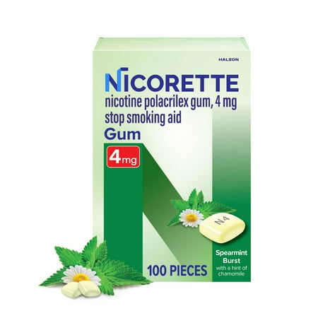 Nicorette Nicotine Gum, Stop Smoking Aids, 4 Mg, Spearmint, 100 Count