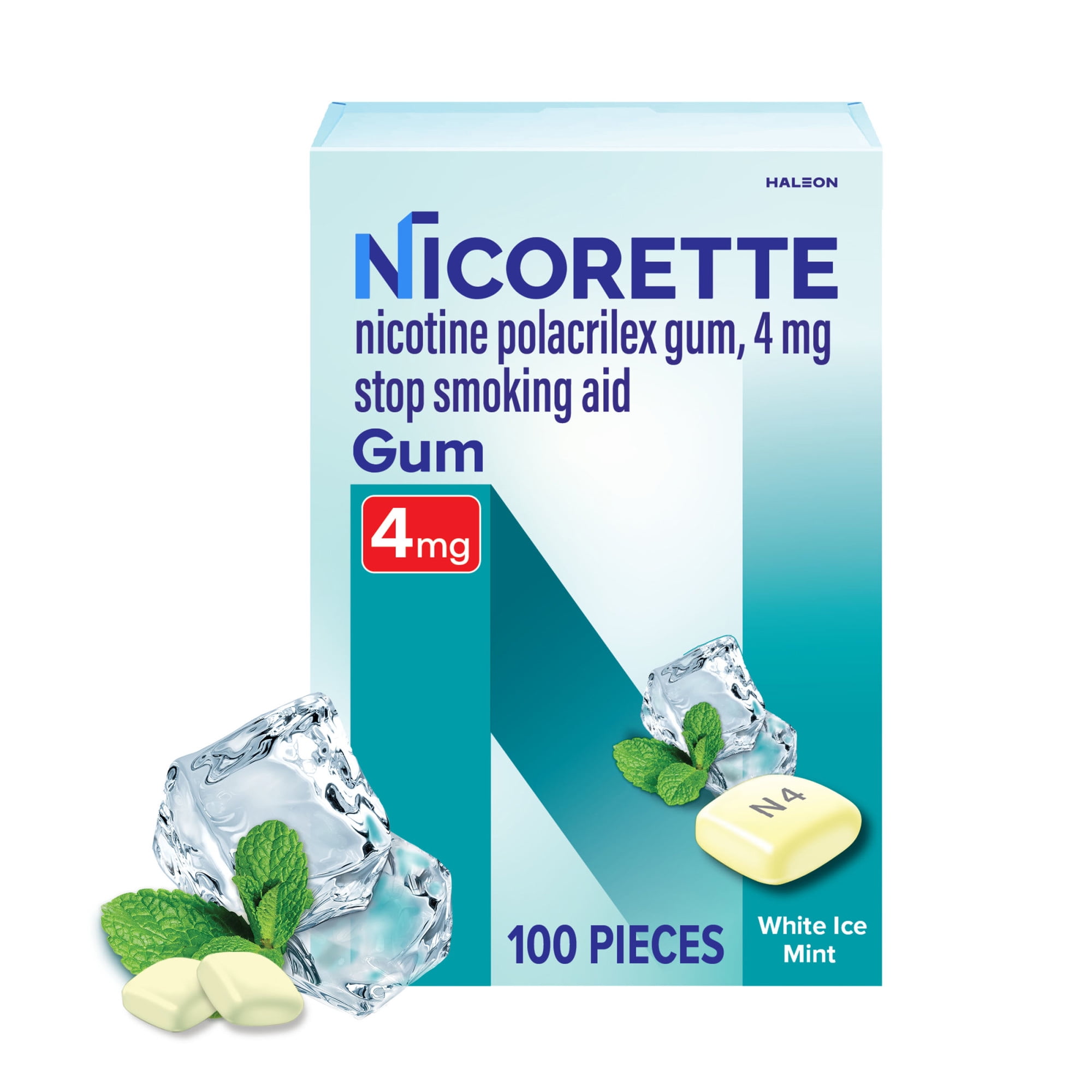 Nicorette 4mg Nicotine Gum, Flavored Chewing Stop Smoking Aid, White ...