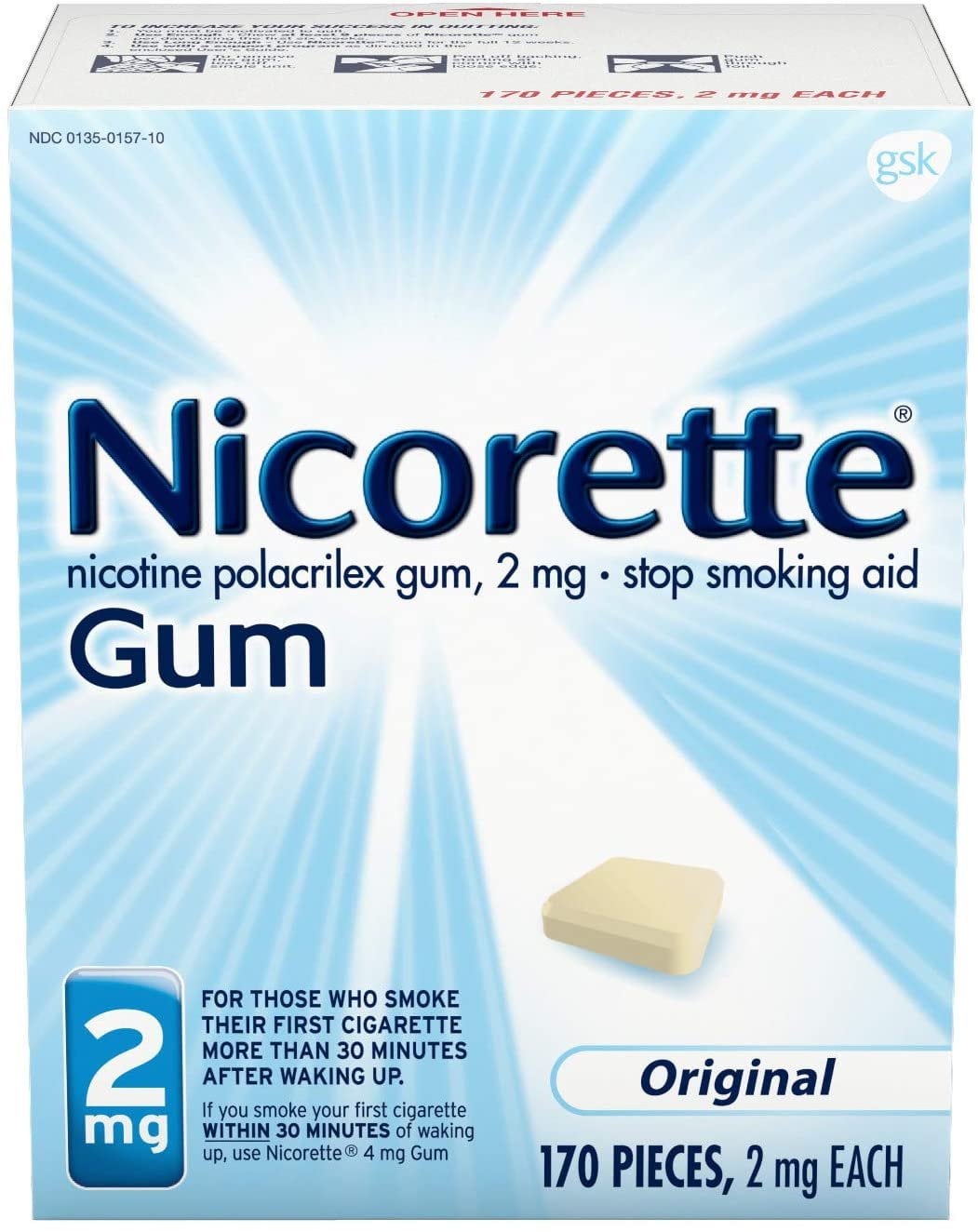 GLAXOSMITHKLINE Nicorette Nicotine Gum To Stop Smoking, Original Unflavored, 2 Mg, 170 Ct