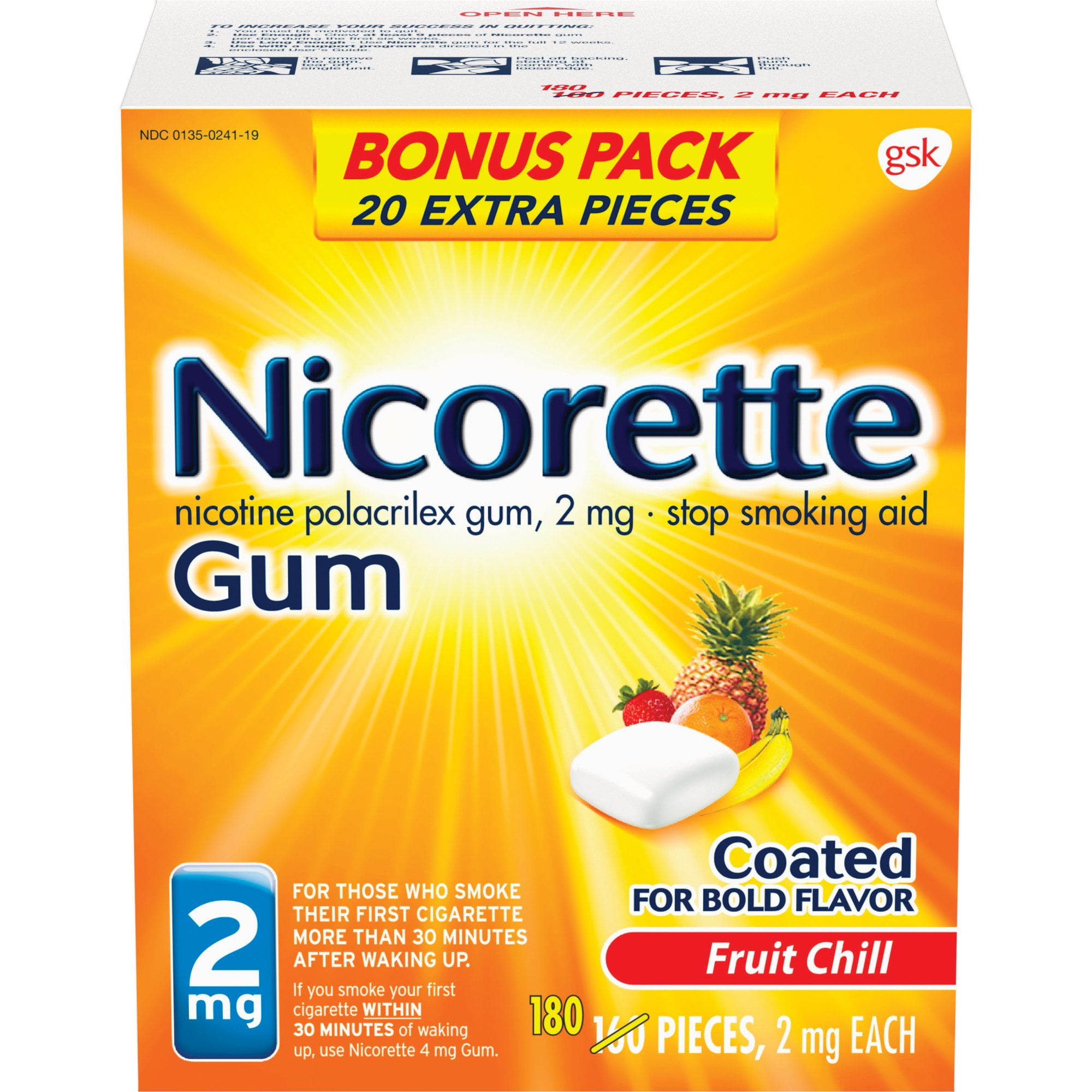 Nicorette Nicotine Gum to Stop Smoking, 2Mg, Fruit Chill Flavor - 160 Count + 20 Count