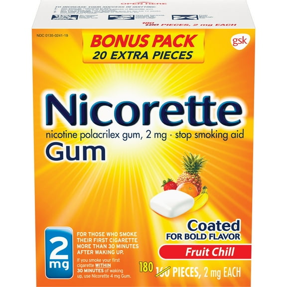 Nicorette Nicotine Gum to Stop Smoking, 2Mg, Fruit Chill Flavor - 160 Count + 20 Count