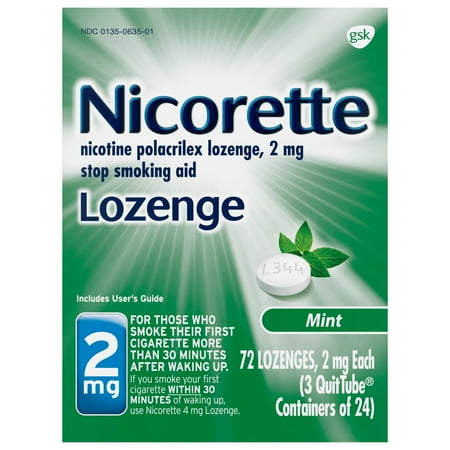 Nicorette Nicotine Lozenges, Stop Smoking Aids, 2 mg, Mint, 72 Count