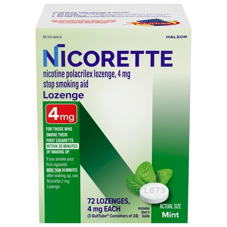 Nicorette Nicotine Lozenges, Stop Smoking Aids, 4 mg, Mint, 72 Count