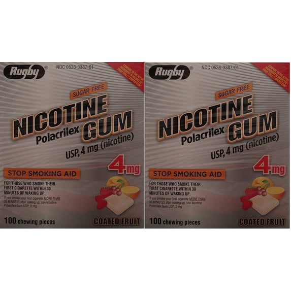 Nicorette Rugby Regular Coated Nicotine Polacrilex Nicotine Gums Twin Pack with Free Audio CD, 4mg Fruit 200 Count