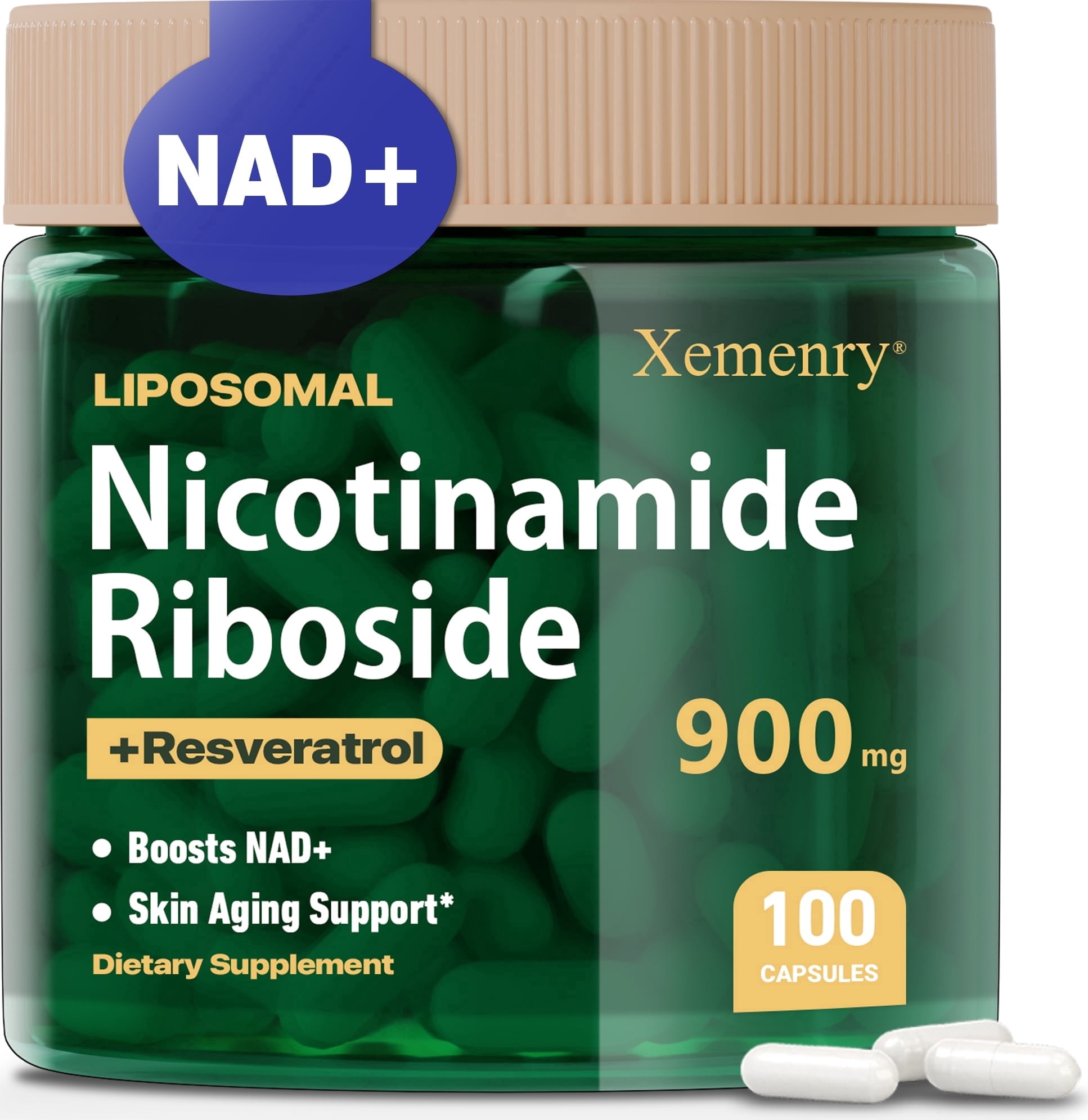 Nicotinamide Riboside 900mg - with Nicotinamide Riboside & Resveratrol - Boosting NAD+ Levels, Supports Healthy Aging, Anti-aging - 100 Capsules