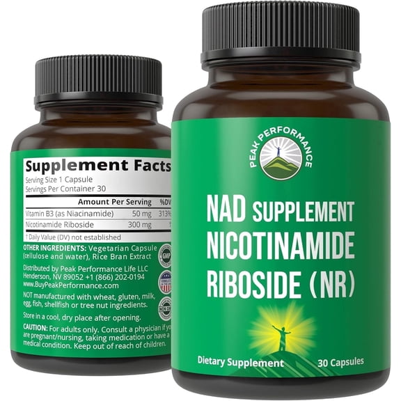 Peak Performance Nicotinamide Riboside (NR) & Niacinamide Supplement, 300mg, 30 Capsules