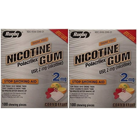 Nicotine Gum 2mg Sugar Free Coated Fruit Generic for Nicorette 100 CT