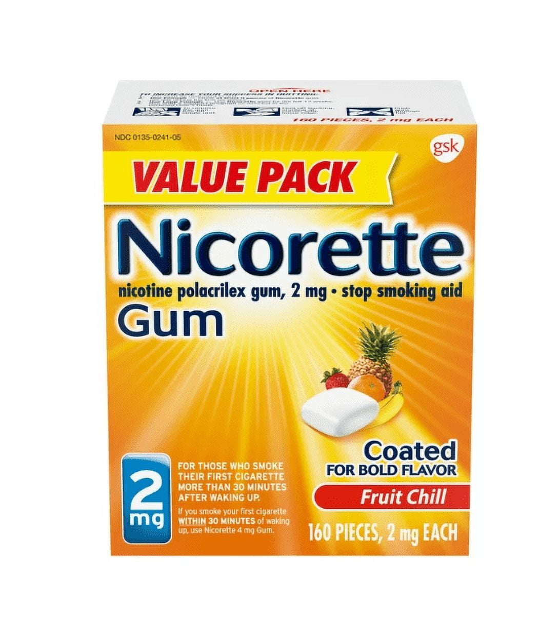 Nicotine Gum Stop Smoking Aid 2 Mg Fruit Chill 160 Ct