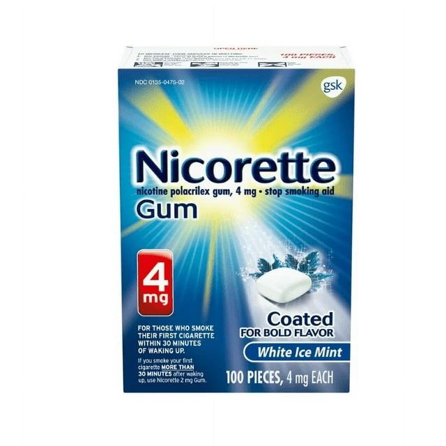 Nicotine Gum Stop Smoking Aid 4 Mg White Ice Mint 100 Ct