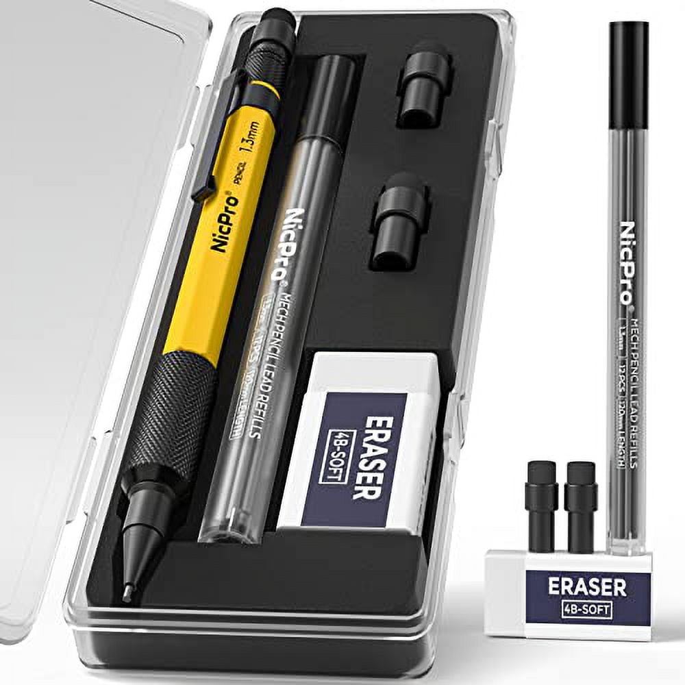Nicpro 1.3 Mm Mechanical Pencils Set With 12 Lead Refill, Eraser