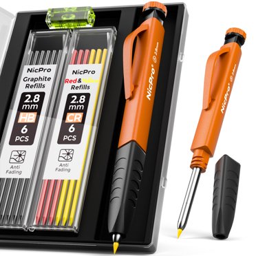 MECHEER Mechanical Carpenter Pencils – 2-Pack With 12 Refills, Ergonomic Grip, Fine Point