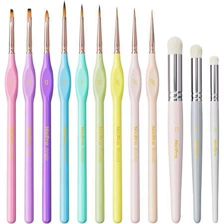 Nicpro 12PCS Fine Detail Paint Brush Drybrush Set, Aesthetic Pastel Fine Tip Miniature Paint Brushes for Acrylic Oil Watercolor, Crafts, Models, Miniatures, Rock Painting, Paint by Numbers