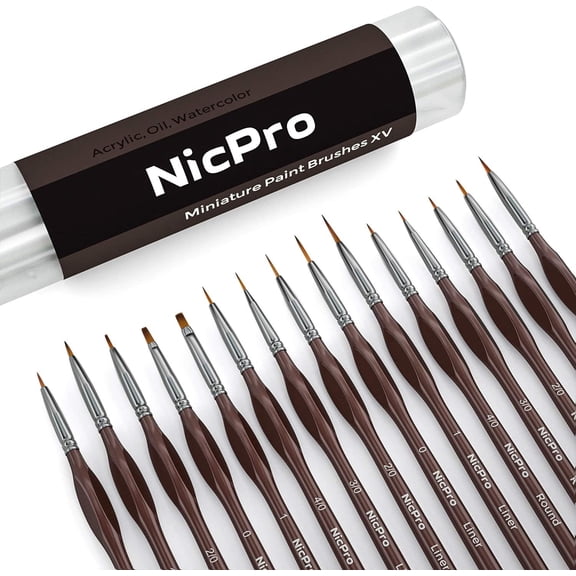 Nicpro 15 Pcs Micro Detail Paint Brush Set, Small Professional Miniature Fine Detail Brushes for Watercolor Oil Acrylic, Craft Models Rock Painting & Paint by Number