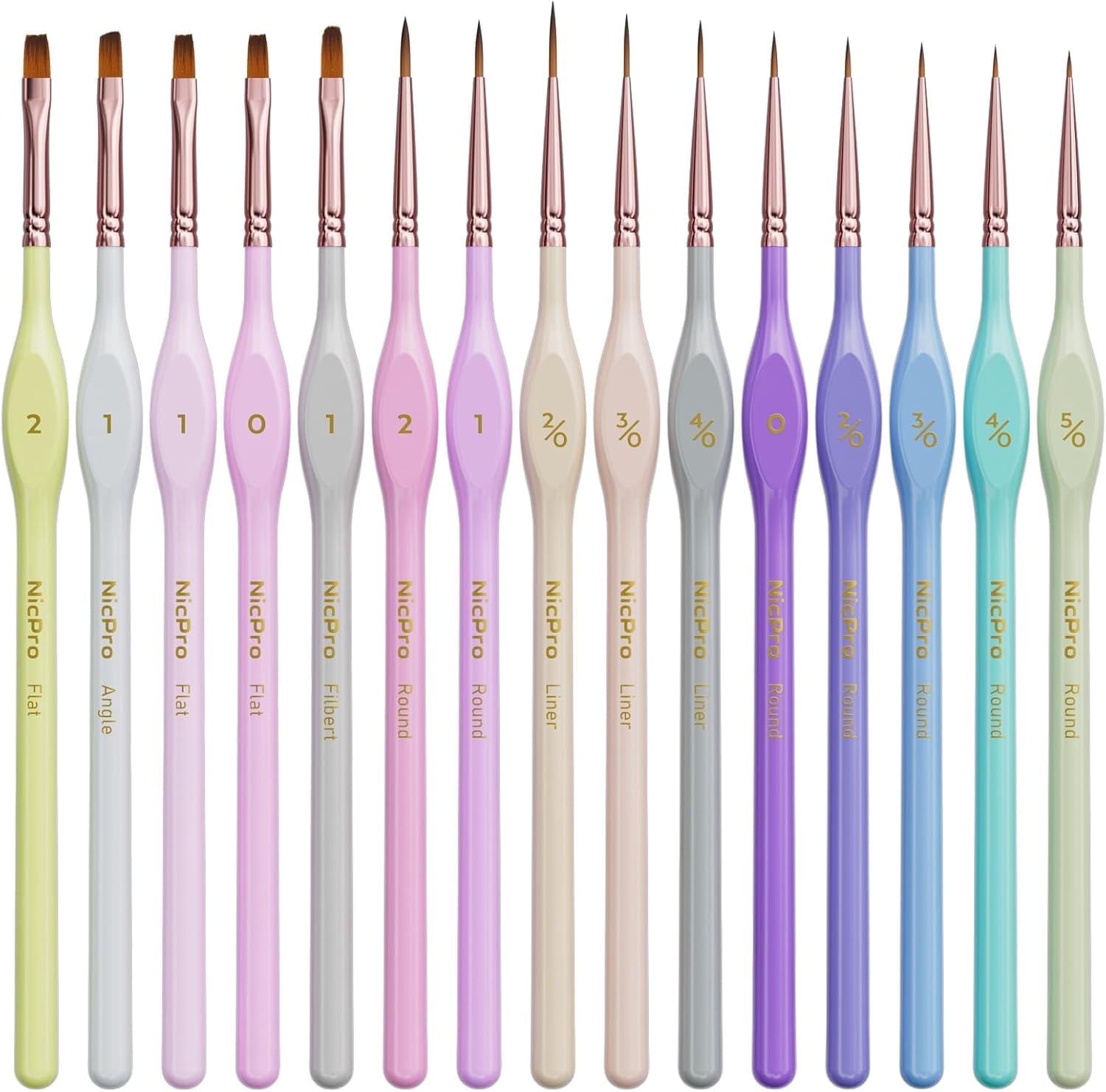 Nicpro Detail Penselen – 10-delige Extra Fijne Punt, Professionele Miniatuur Set Voor Acryl, Aquarel En Olieverf (roze Goud)