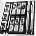thumbnail image 1 of Nicpro 2 PCS Mechanical Pencil 0.5mm & 0.7 mm with Case, MP1000 Metal Artist Pencil Set with 6 Tubes HB Lead Refills, 3 Erasers, 9 Eraser Refills, Silver, 1 of 7