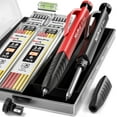 thumbnail image 1 of Nicpro 2 Pack Carpenter Pencil Set with Sharpener & Finger Grip, Solid Mechanical Pencils with 26 Refills (Red, Black, Yellow), Deep Hole Marker Construction Heavy Duty Woodworking Pencils - With Case, 1 of 7