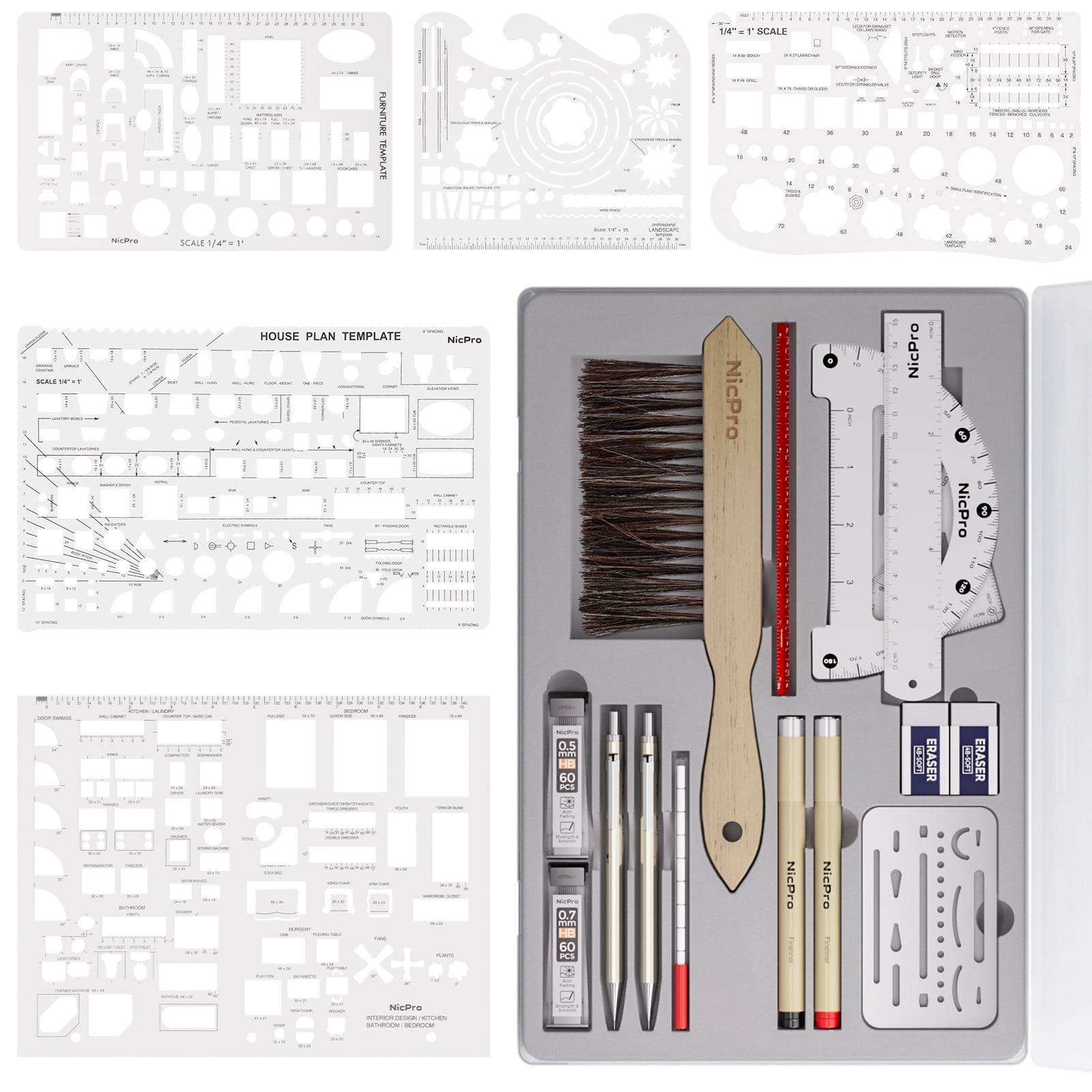 Nicpro 21PCS Professional Drafting Tools & Geometry Set with Case, Architect Compass