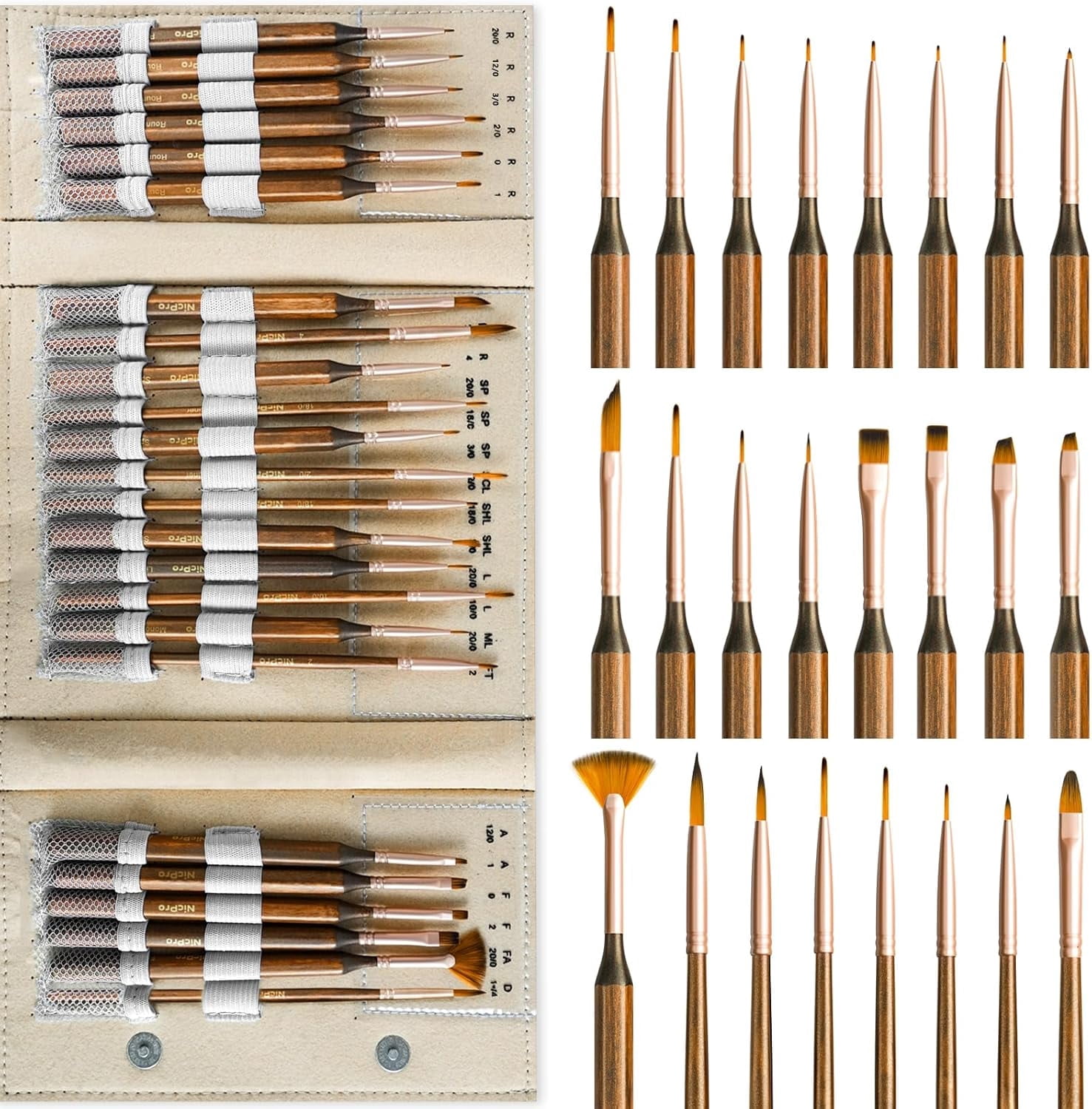 Nicpro 24pcs Extreme Miniature Paint Brushes, Detail Paint Brushes for Models with Handbag, Small Paint Brush Set for Fine Detailing, Acrylic, Watercolor, Oil, Paint by Numbers, Craft