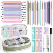 Nicpro 39Pcs Aesthetic Supplies with Big Capacity Pen Case, 12 Colors Chisel Tip Cute Highlighters, 5 Quick Dry Retractable Black Ink Pens, 6 Pastel 0.5 & 0.7 mm Mechanical Pencil