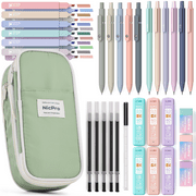 Nicpro 39Pcs Aesthetic Supplies with Big Capacity Pen Case, 12 Colors Chisel Tip Cute Highlighters, 5 Quick Dry Retractable Black Ink Pens, 6 Pastel 0.5 & 0.7 mm Mechanical Pencil