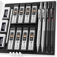 thumbnail image 1 of Nicpro 4 Pcs 0.5 & 0.7 mm Metal Mechanical Pencils, Artist Pencil Set with 8 Tubes HB & 2B Lead Refills, 3 Eraser, 9 Eraser Refills, Black & Silver, 1 of 7
