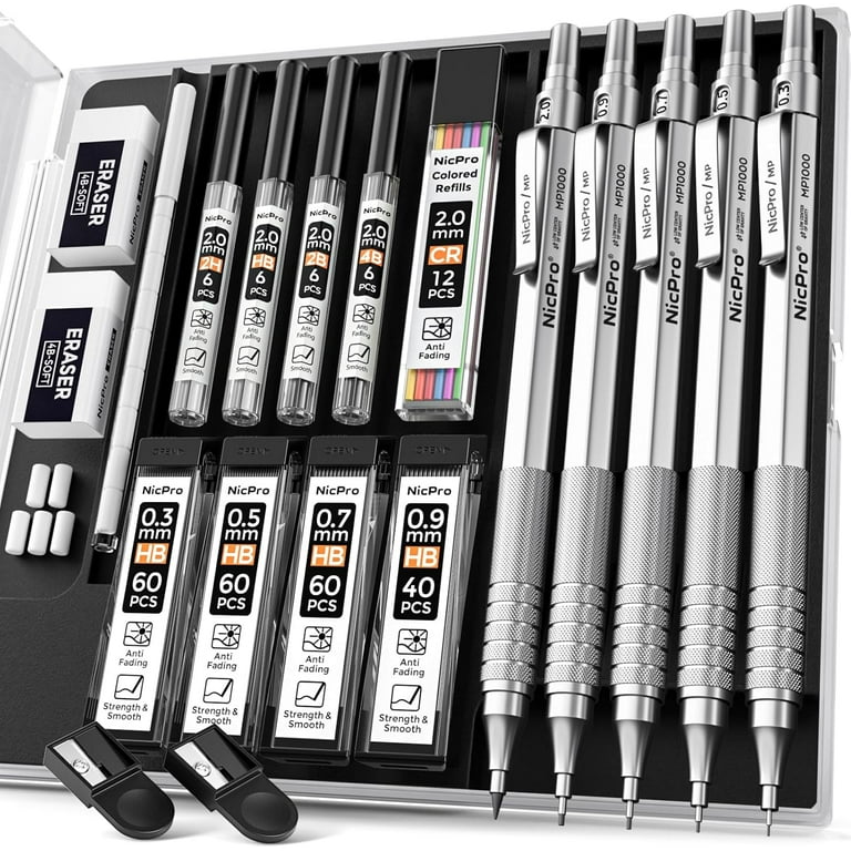 Nicpro 5 PCS Art Mechanical Pencil Set, Metal Drafting Pencils 0.3