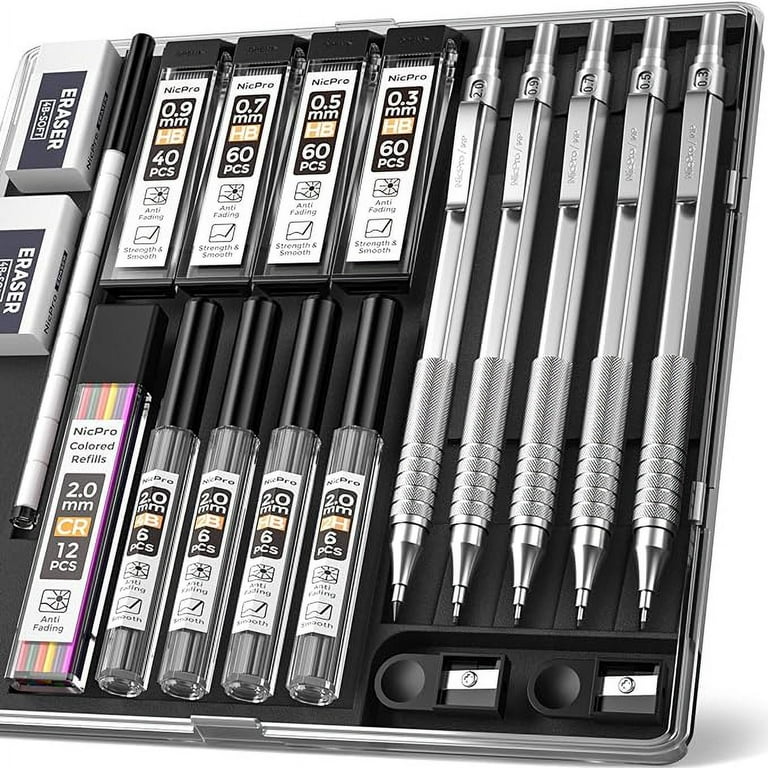 Nicpro 5 PCS Art Mechanical Pencil Set, Metal Drafting Pencils 0.3