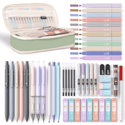 Nicpro 50Pcs Aesthetic Supplies with Pen Case, 12 Colors Chisel Tip Cute Highlighters, 5 Quick Dry Retractable Black Ink Pens, 6 Pastel Mechanical Pencil 0.5 & 0.7 & 0.9 & 2.0 mm