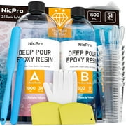 Nicpro 51oz Deep Pour Epoxy Resin Kit, 2 to 4 Inch Depth Clear Epoxy Resin 2:1 for Craft River Tables, Wood Filler, Bar Top, Coating, Casting, Pigment with Mixing Cups, Sticks, Gloves