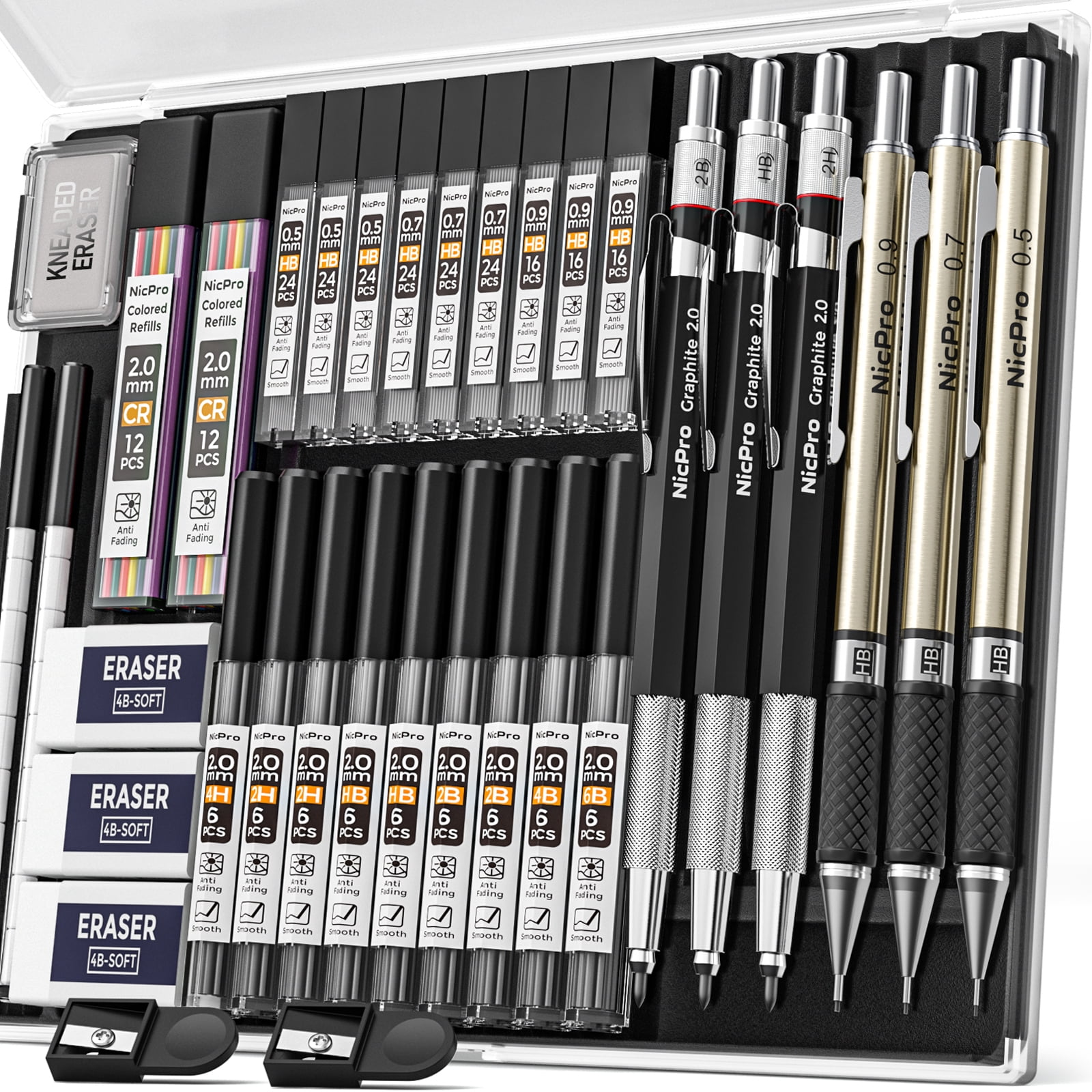Nicpro 6 Pcs Metal Mechanical Pencils, Drafting Pencil 0.5 mm & 0.7 mm