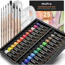 Nicpro 60Pcs Watercolor Paint Kit, Professional Painting Supplies Set 24 Tube Watercolor Paints, 8 Synthetic Squirrel Brushes, 25 Paper Pad, Palette, Color Wheel