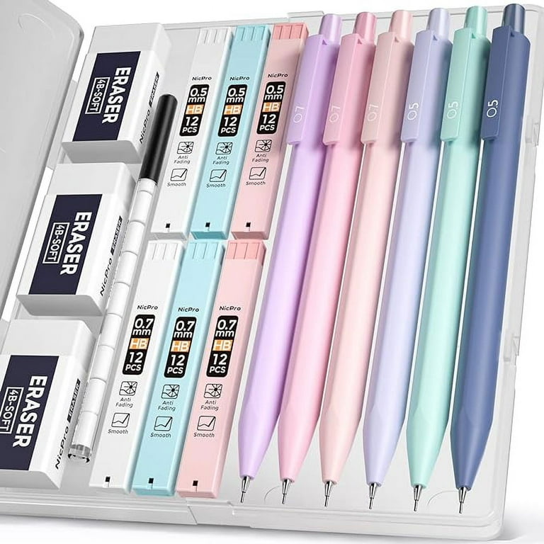 Four Candies Mechanical Pencil Set with Case, 6PCS Mechanical Pencils 0.5 &  0.7mm with 360PCS HB Lead Refills, 3PCS Erasers, 9PCS Eraser Refills,  Aesthetic Mechanical Pencil for Drawing, Drafting 