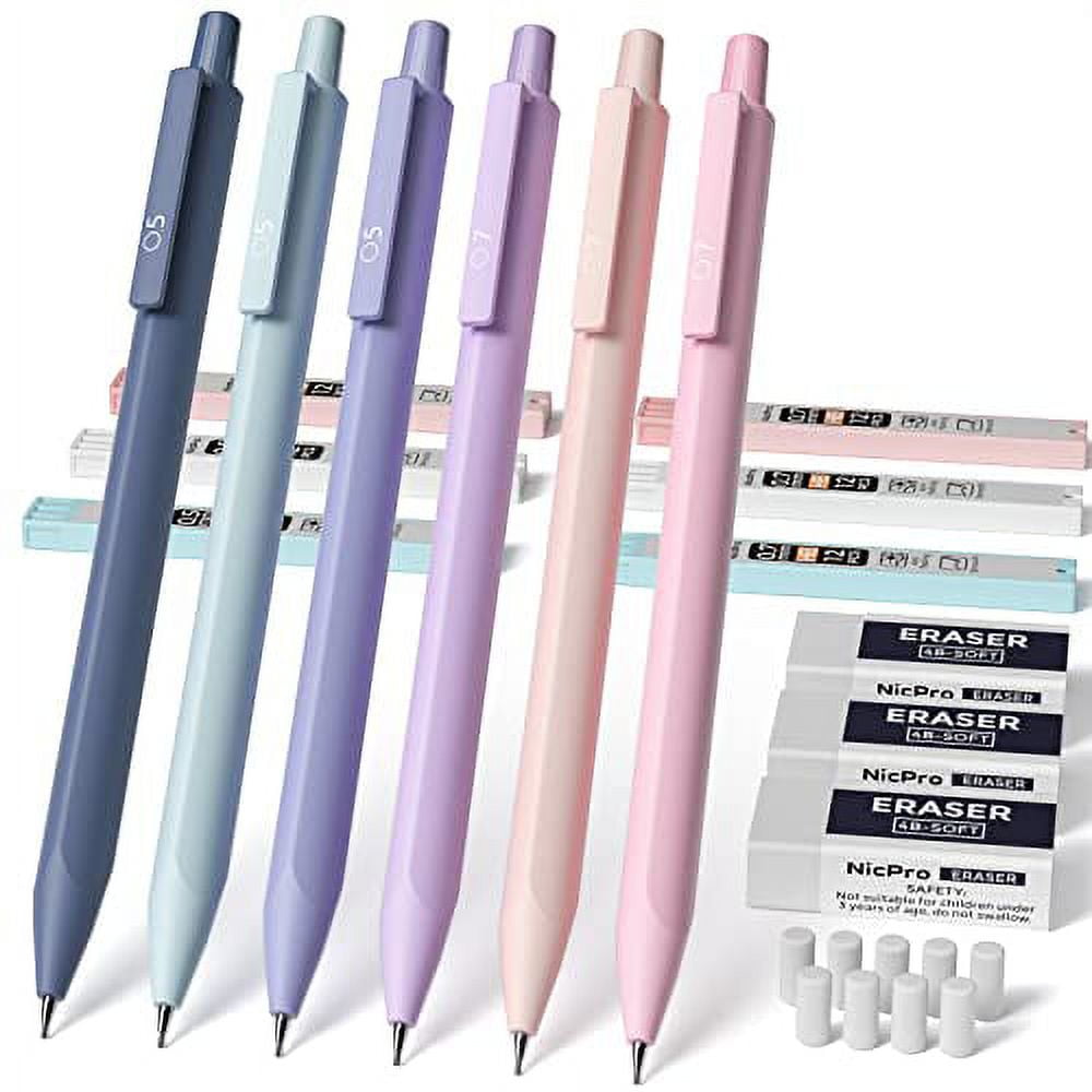 Nicpro 6 Pcs Art Mechanical Pencils Set in Leather Case, 0.5, 0.7