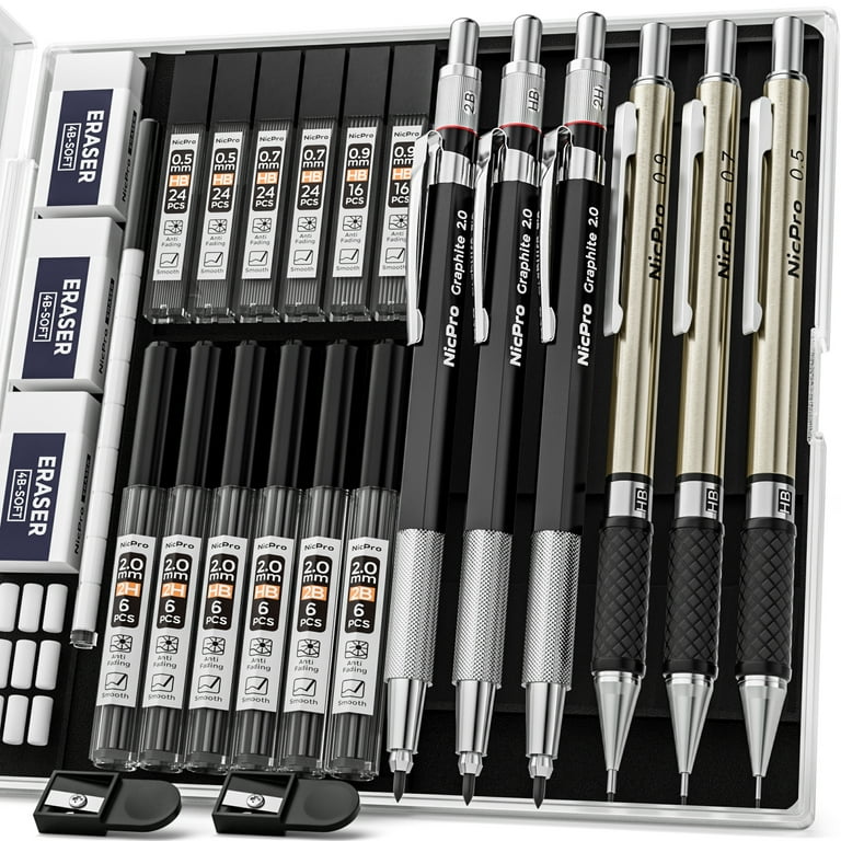 Nicpro 6 PCS Art Mechanical Pencils Set, Black Metal Drafting Pencil 0