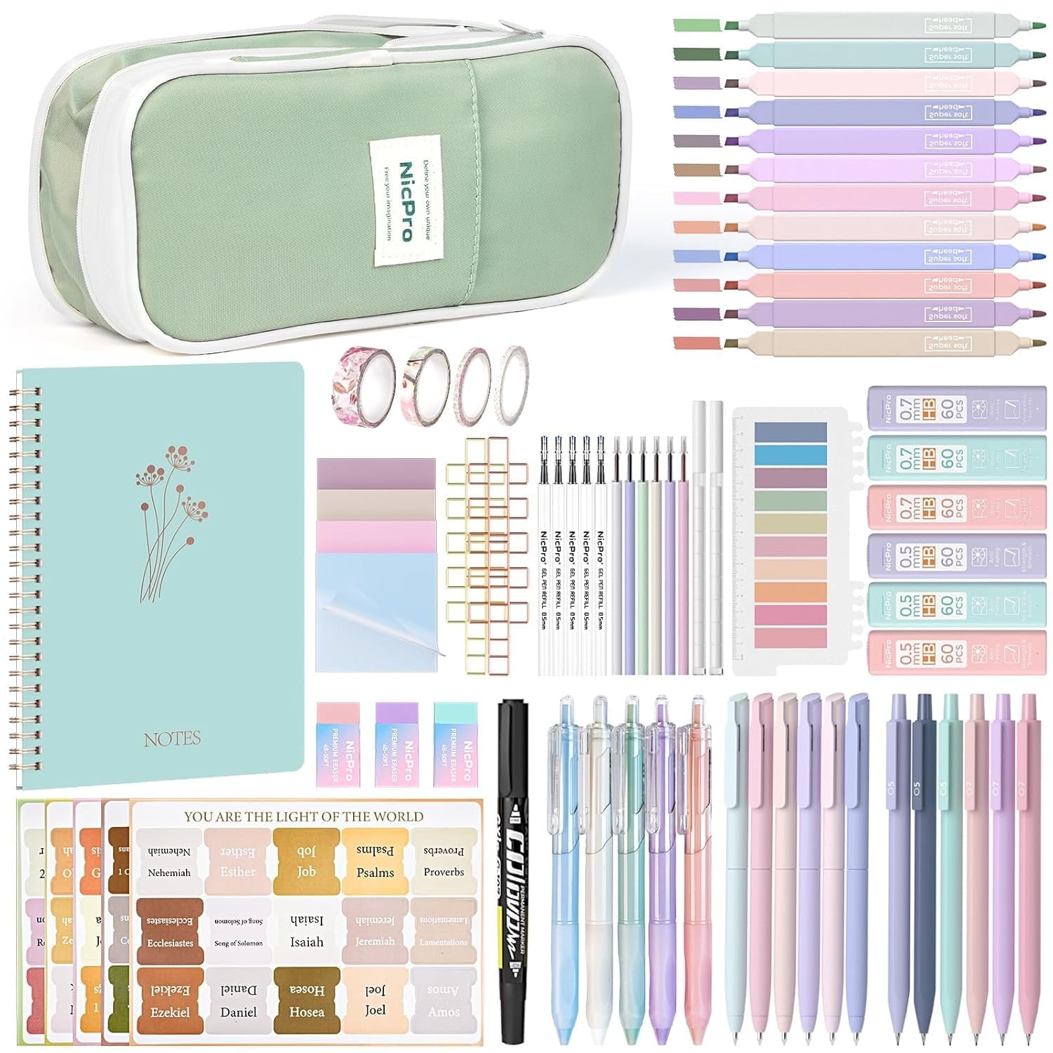 Nicpro 76PCS Bible Study Supplies, Cute Bible Journaling Kit