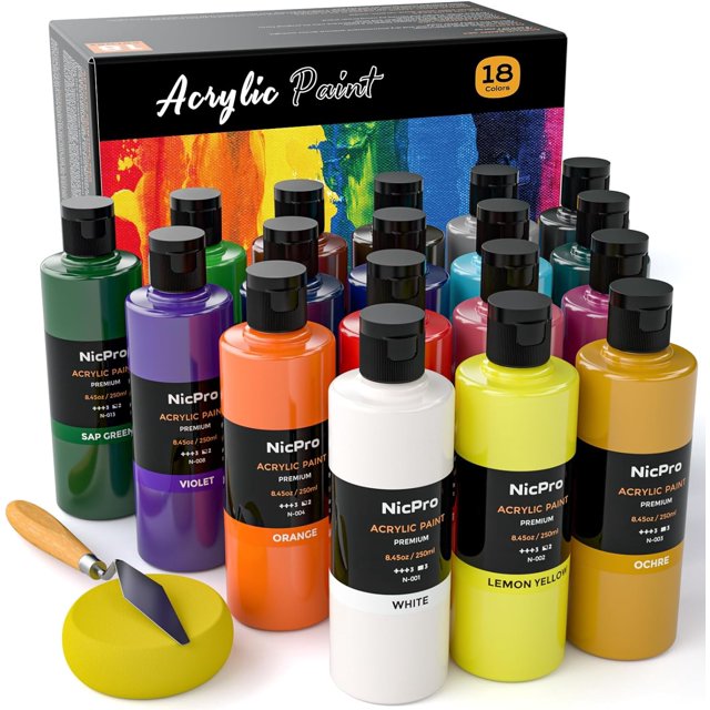 Nicpro Acrylic Paint, 18 Colors Acrylic Paint Set, 8.45oz/250ml Artist